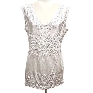 Cotton Natural Womens Gauzy White Embroidered Smocked Back Tunic Top Size XXL